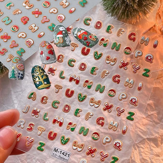 Christmas Nail Stickers for Nail Art, 5D Embossed Self-Adhesive Number Nail Decals, Nail Supplies Nail Art Design Accessories for Women and Girls Manicure DIY Decoration