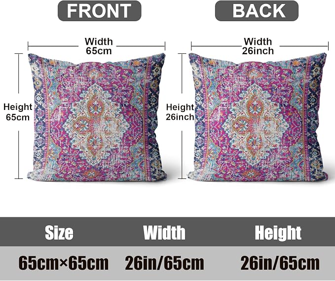 Boho Throw Pillow Covers 26x26 inch Set of 2,Soft Pillowcases Bohemia Carpet Printing Pattern Decorative Sofa Living Room Bed Square Pillow Case Cushion Cover-Purple