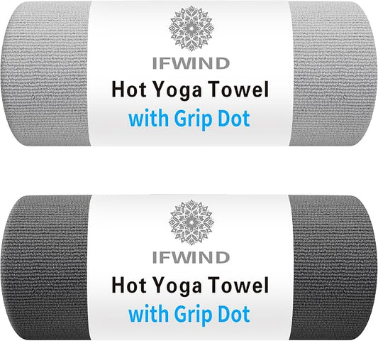 2 Pack Yoga Mat Towels with Grip Dot,Anti-Slip Hot Yoga Towel,Absorbent Microfiber Sweat Mat Cover Towel,Bikram Pilates Fitness