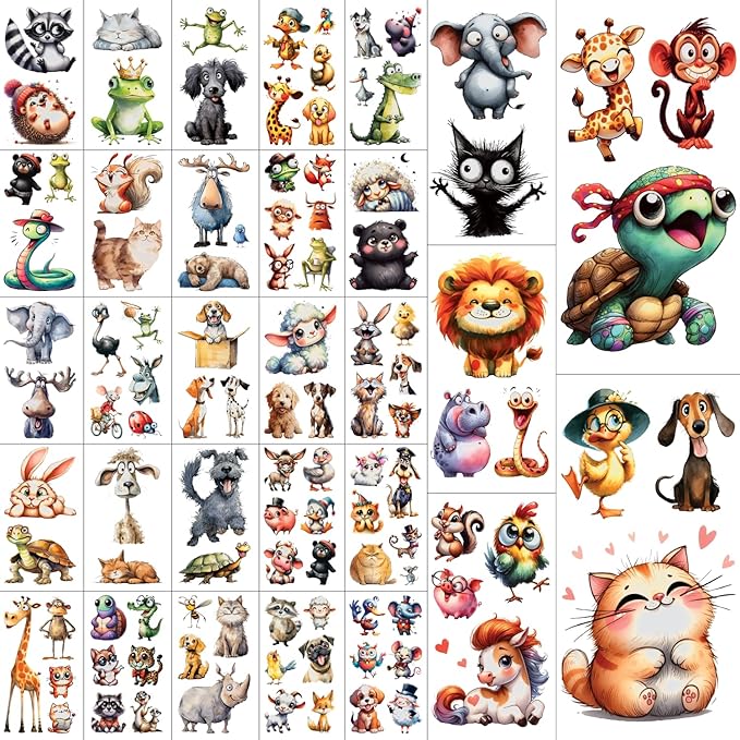 Temporary Tattoos - 30 Sheets Tattoos (Cute Animals)