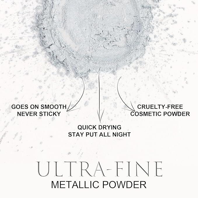 CCbeauty Silver Makeup Metallic Powder, Silver Metallic Chrome Powder For Face & Body Paint with Mixing Liquid, Shimmer Face Painting Kit For Halloween Costume Cosplay, Professional SFX Makeup Kit