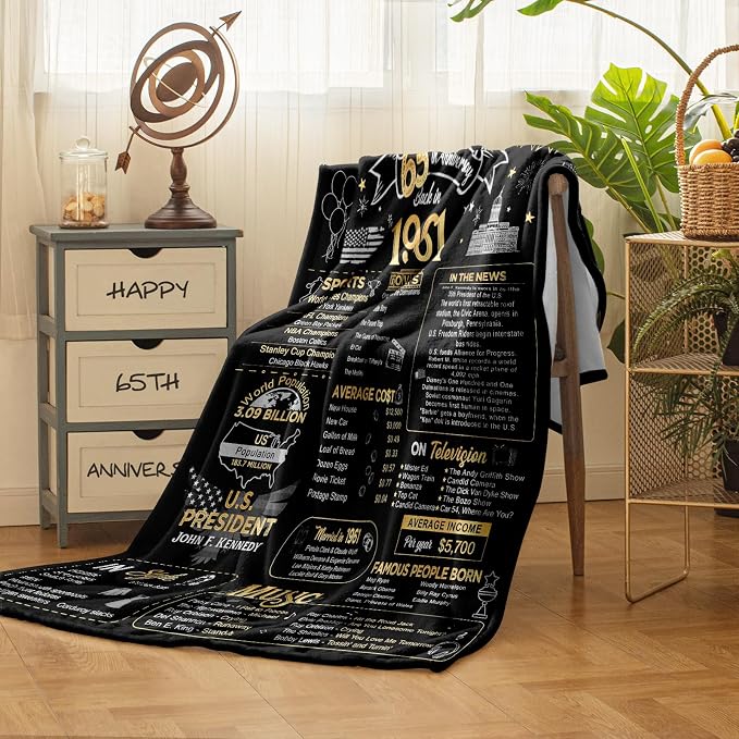 65th Anniversary Blanket Gifts Gift for 65th Blue Sapphire Wedding Anniversary 65 Years of Marriage Gifts for Wife Husband Dad Mom Parents Grandpa Grandma Grandparents Back in 1961 Blanket 60x50