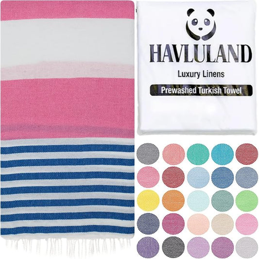 HAVLULAND Turkish Beach Towels, Oversized 40"x72" Turkish Bath Towel, Highly Absorbent Quick Dry Sand Free Beach Towels for Beach Pool Spa Gym Yoga Travel Camping Picnic Blanket - Pink/Blue