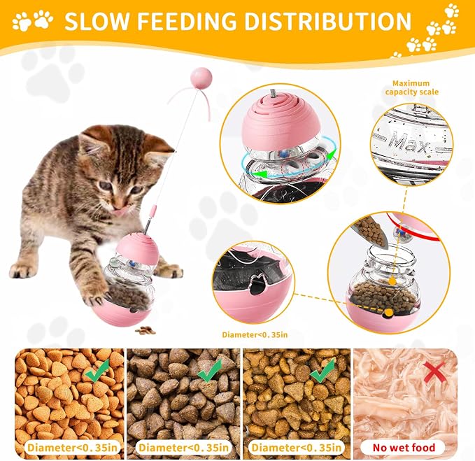 Interactive Wobble Cat Toy, Slow Food Treat Dispenser for Cats, Pink