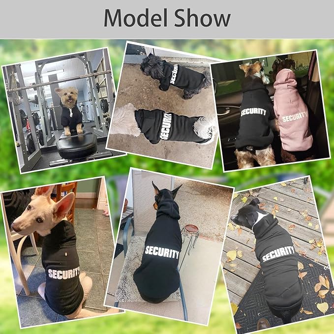 BINGPET Security Dog Hoodie, Pet Sweater Clothes with Leash Hole, Black | Warm Dog Sweatshirt for Small Medium Large Dogs, All-Season Cold Weather Comfort & Fit, Soft Winter Hooded Pullover Outfit