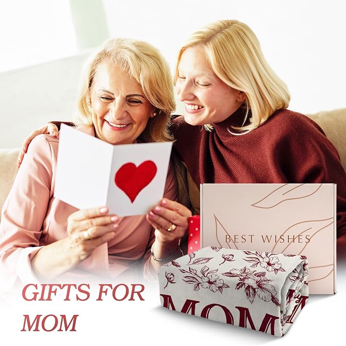 Gifts for Mom, Mom Birthday Gifts from Daughter Son, To My Mom Blanket | I Love You Mom Gifts for Birthday, Christmas, Mothers Day, Blanket for Mom with Hibiscus Flowers Print, 60" x 50", Burgundy