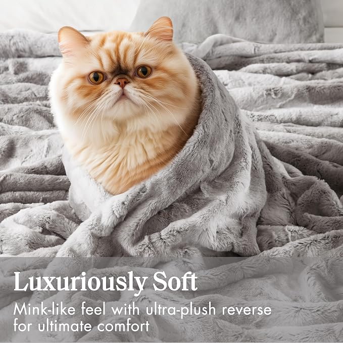 Madison Park Zuri Ultra Soft Faux Fur Twin Blanket Reversible, Grey | Ultra Soft, Breathable Fabric for Bed or Couch, Lightweight, Plush, OEKO-TEX Certified