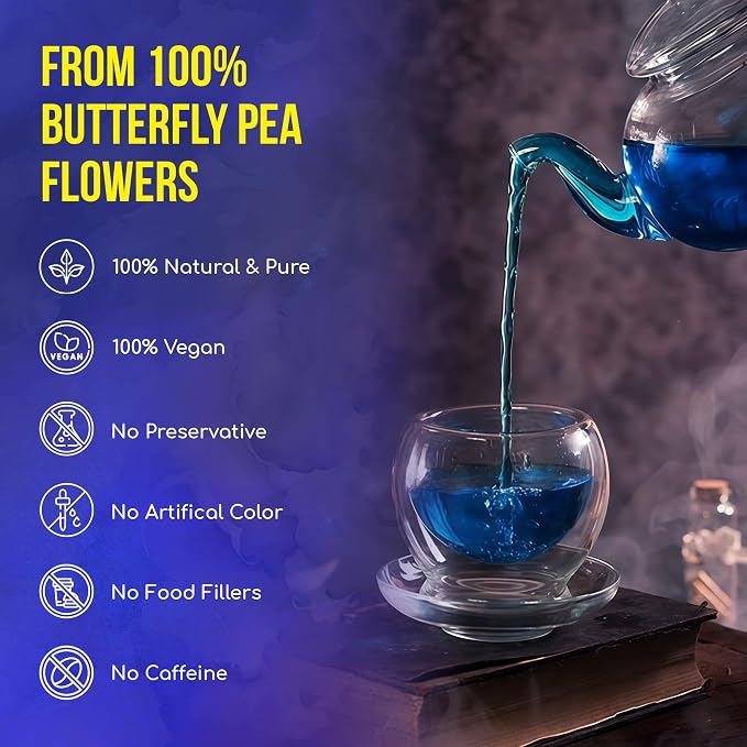FreshDrinkUS, Premium 75 Tea Bags Blue Butterfly Pea Flowers, 100% Natural and Pure from Butterfly Pea Flowers, Made With Natural Material Tea Bag, No Sugar, No Caffeine, No Gluten, Vegan