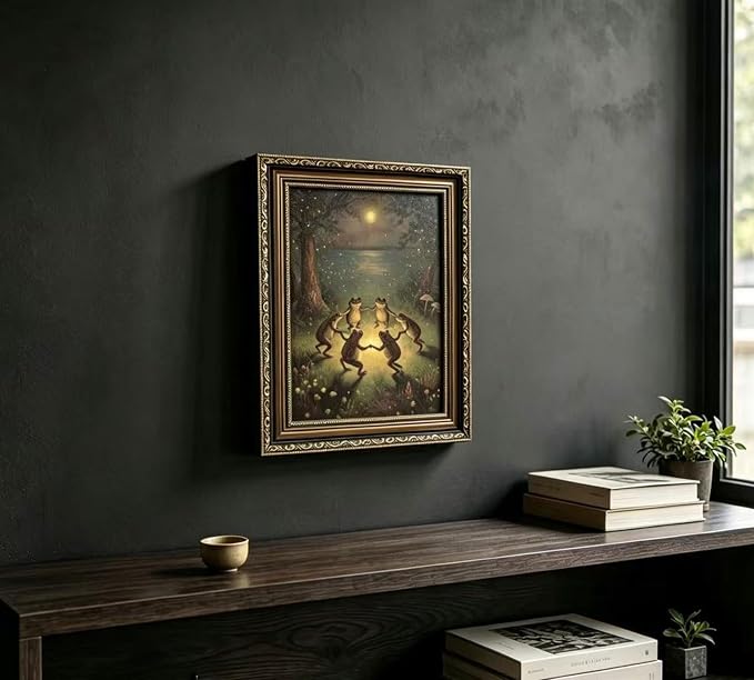 Vintage Gold Framed Celestial Wall Art, Moody Moon and Stars Gothic Painting Canvas Print, Dark Academia Wall Decor,Mystical Celestial Poster Artwork, for Living Room Bedroom Bathroom