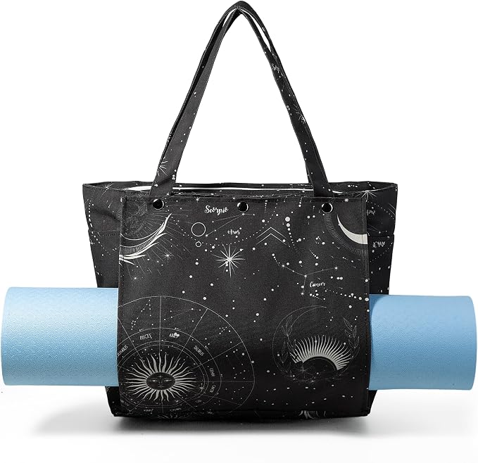 Floral Paisley Pattern Yoga Bag, Canvas Tote with Blue and Pink Design, Spacious Carrier for Yoga Mat and Accessories
