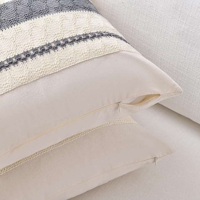 Fancy Homi Set of 1 Neutral Grey Farmhouse Long Lumbar Decorative Throw Pillow Covers 12x24 Inch for Couch Bed Chair, Vintage Country Rustic Retro Room Decor, Soft Thick Cotton Rectangle Cushion Case