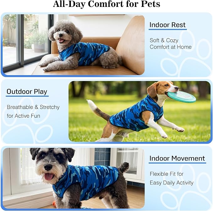 YUDODO Lightweight Dog Shirts, Stretchy Dog Tank Tops, Soft Pet Vest | Skin-Friendly, Breathable, Sleeveless, All Season Dog Clothes, For Small Medium Dogs, Blue Camo, XL