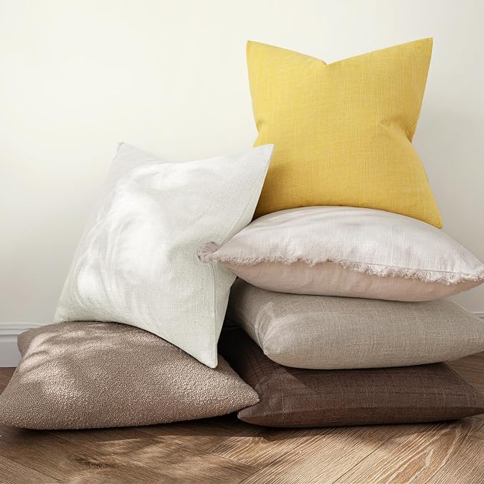 MIULEE Pack of 2 Decorative Linen Burlap Pillow Covers Farmhouse Boho Accent Pillowcases Modern Home Decor for Sofa Couch Bedroom Living Room 20x20 Inch Gray White