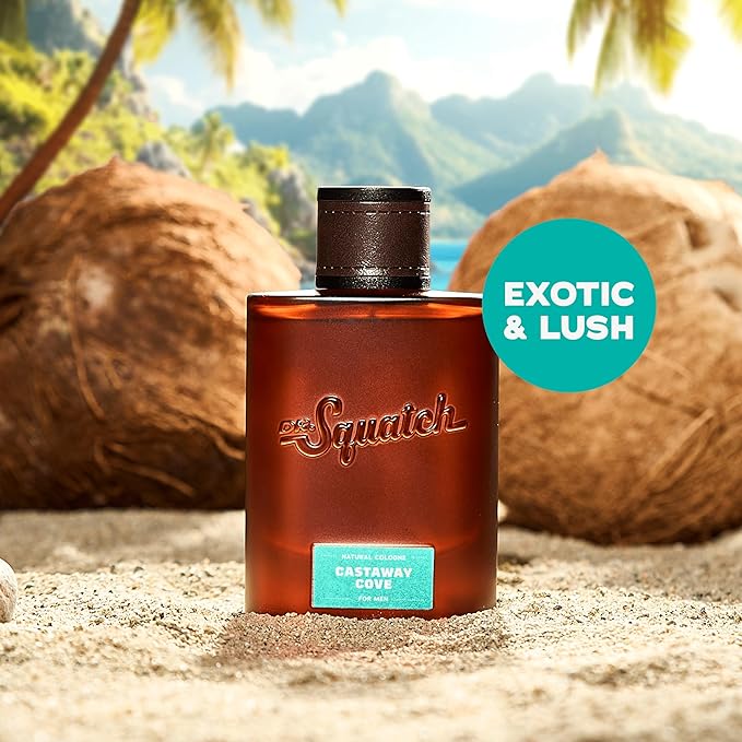 Dr. Squatch Natural Cologne for Men - Bergamot, Lavender, and Vanilla Fragrance Inspired by Coconut Castaway - Sustainably-Sourced Ingredients - Castaway Cove Cologne (1.7 fl oz)