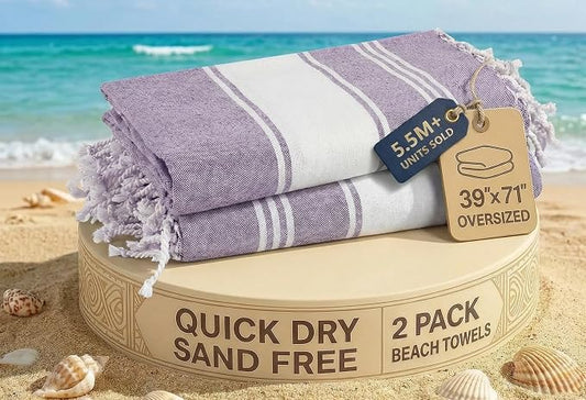 LANE LINEN Large Pool Towels, XL Beach Towel 2 Pack, Pre-Washed, No Shrink, Quick Dry Oversized Beach Towels, Stylish Beach Towel for Women, Sand Free Towel, 39"x71" - Regal Orchid