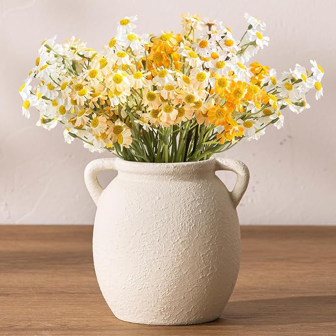 Dobbyby Ceramic Flower Small Vase 6 inch Farmhouse Rustic Vase Decorative Pottery Terracotta Vases for Home Decor Table Mantle Fireplace Living Room Bathroom Wedding Centerpiece
