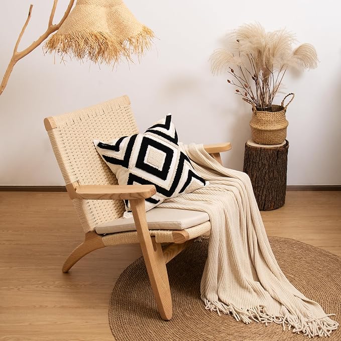 lifein 18x18 Pillow Covers-Throw Pillow Cover Tufted Boho Jacquard Pillow Covers Farmhouse Decorative Pillow Cover Pillow Cases for Gift Couch Sofa Bed Chair Living Room Home Decor