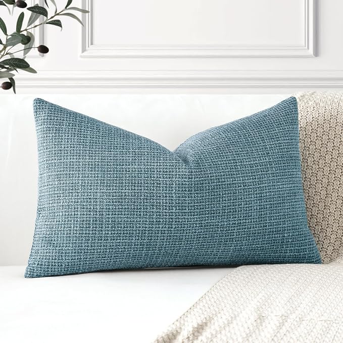 OTOSTAR Linen Throw Pillow Cover Set of 1 Decorative Lumbar Pillowcases Cushion Covers 16x24 Inch for Home Decor Sofa Bedroom Car 40 x 60CM Blue