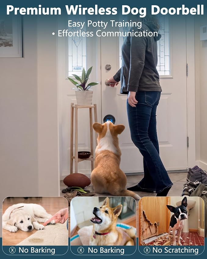 Dog Door Bell for Potty Training, Smart Wireless Doggie Doorbell to Go Outside, 1000 Feet Long Range with IP65 Waterproof Super-Light Touch Button, 60 Melodies & Adjustable Volume (2 Buttons)