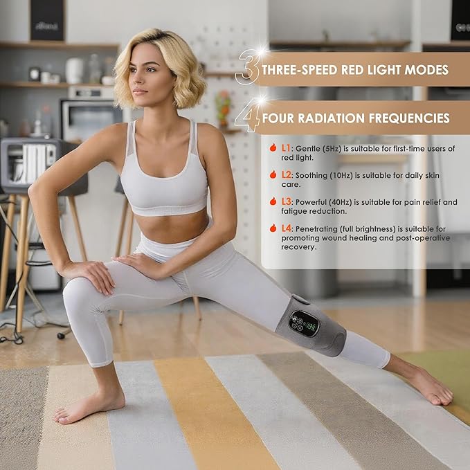 Knee Massager, Knee Wrap with 660nm Red & 850nm Infrared Light, Electric Heating Pad for Knee Comfort, Cordless Rechargeable Heat Wrap for Joint, Shoulder, Muscle
