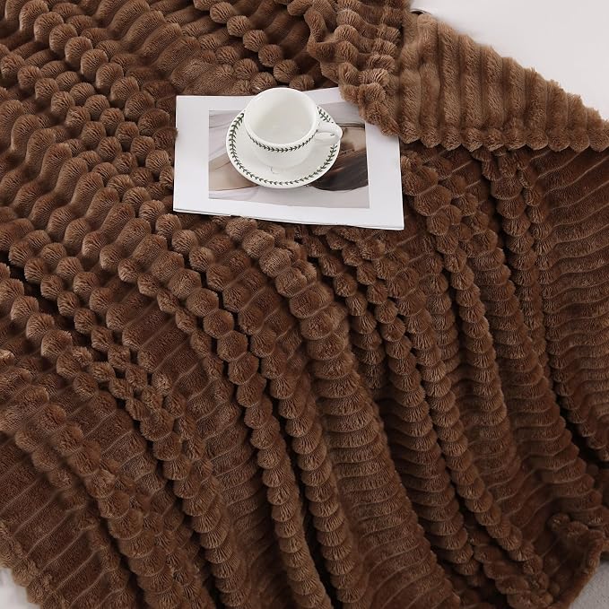 Brown Throw Blanket for Couch Sofa 60”x80” Striped Design