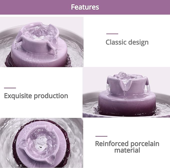 Wonder Creature Ceramic Cat Water Fountain, Stable Cupcake Design, 71oz | 2.1L Pet Fountain with Anti-Tip Ceramic Design, 2 Quiet Pumps, 360° Water Flow, 3 Filters for Cats and Dogs