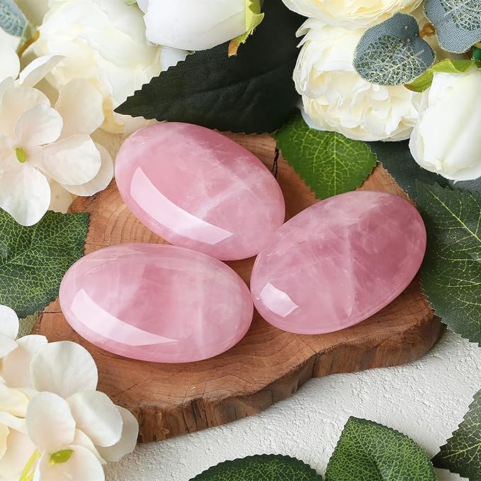 ZHIYUXI 2.4" Rose Quartz Crystal Healing Stone Pink Gemstone Palm Stone Meditation Gift 1PC