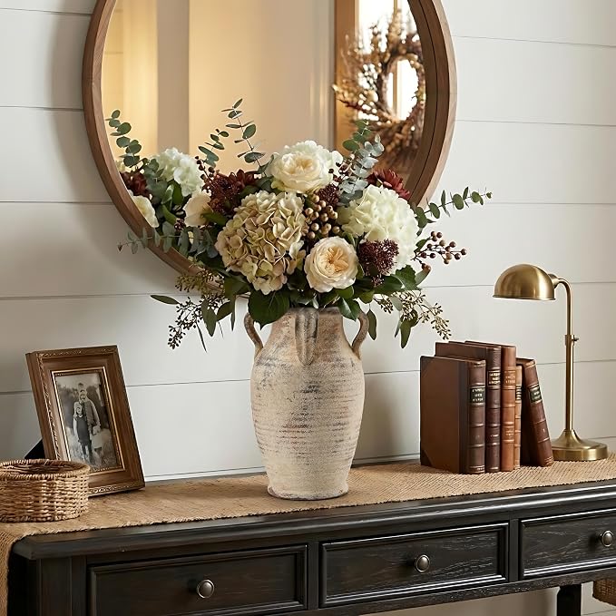 Emotionally Grounded Vase, Vaseking Large Ceramic Rustic Vase with 4 Handles, 10.83 inch Minimalist Decorative Farmhouse Tall Vases for Home Decor, Living Room, Enterway, Wedding, Fired Terra Clay