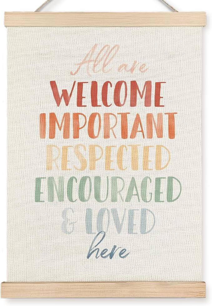 URLLUAE All Are Welcome Here Diversity Classroom Wall Art Posters, Affirmations for Kids, Back To School Equality Multicultural Poster Hanger Frame for School Counselor Office Wall Decor, 12x16 Inch