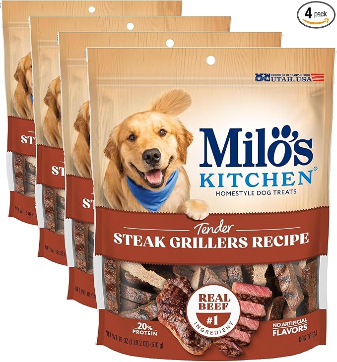 Milo's Kitchen Steak Grillers Recipe Dog Treats, 18 Oz. Bag (Pack of 4)