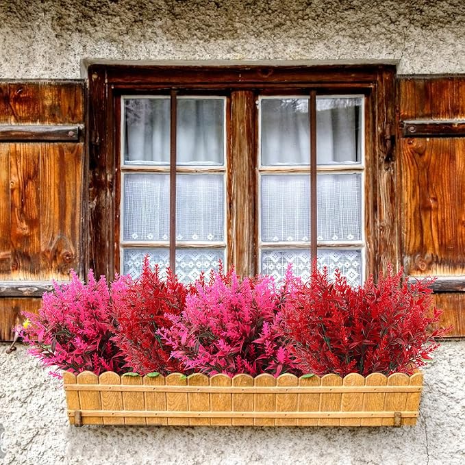 RECUTMS Artificial Plants Outdoor,8 Pcs Faux Flowers for Outdoor Planters | Pink Artificial Flowers Lavender Bouquet Fake Greenery Stems in Fake Bushes Arrangement,Spring Fall Flower Plants Home Decor