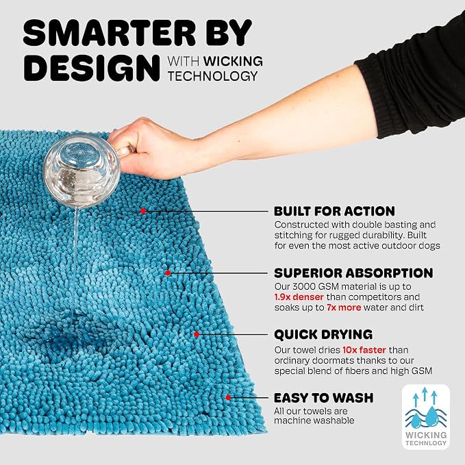 Dog Gone Smart Dirty Dog Doormat - Fast Drying Rug with Super Gripper Backing for Clean Floors - Super Absorbent and Machine Washable Mat for Muddy Paws - Aqua | Super Gripper Backing for Clean Floors - Absorbent Microfiber and Machine Washable Mat for...
