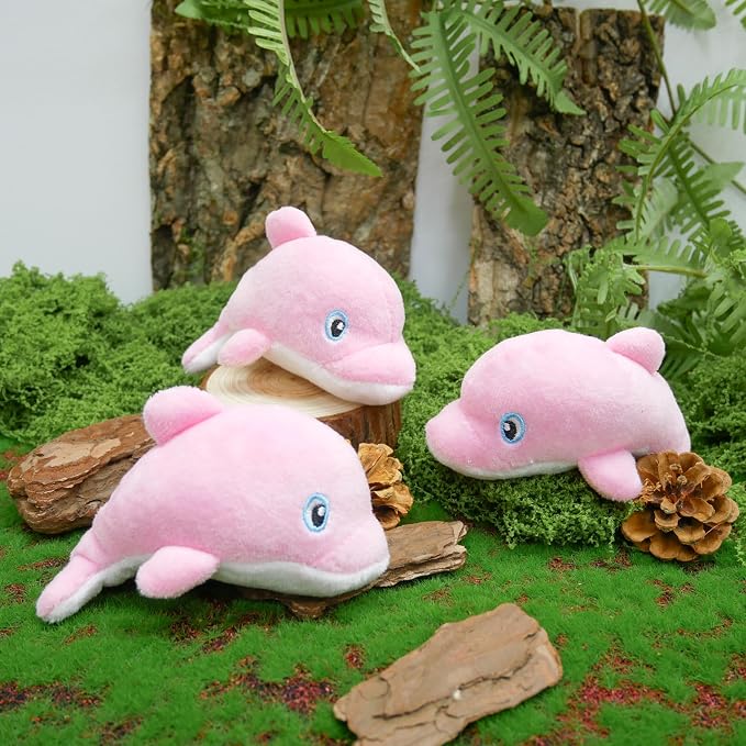 Dog Hide and Seek Toys Puppy Chew Squeaky Toys Plush Mushroom&Bamboo&Shell Hideout Stuffing with Squeakers Animals (3Pcs Squeaky Dolphin Pink)
