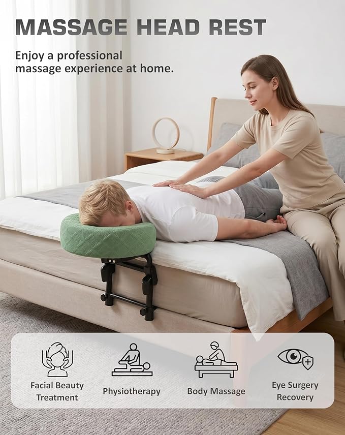 Massage Headrest for Bed with 2 Pack of Covers, Home Mattress Top Massage Kit, Adjustable Face Cradle for Professional and Home Use, Portable Face Down Head Holder Fits All Mattresses