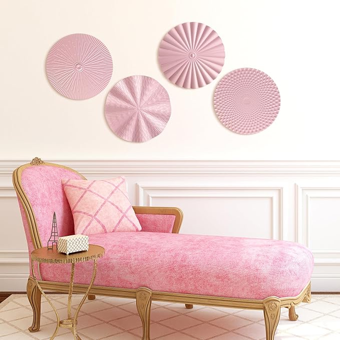 Hicarer 4 Pcs 12 Inch Pink Metal Wall Art Decor Modern Sunburst Hanging Artwork Decor Wall Decorations for Home Bedroom Bathroom Living Room Office Sculpture