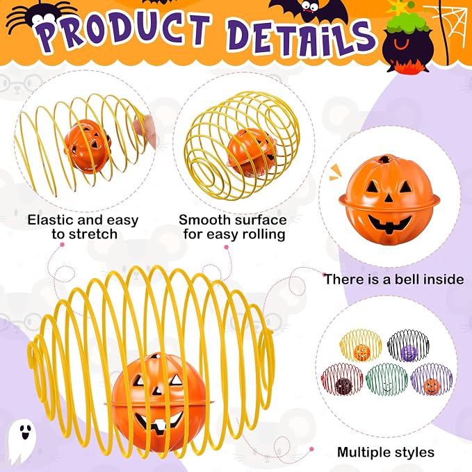 Jecery 5 Pcs Cat Toys Spring,Bell,Halloween Colors