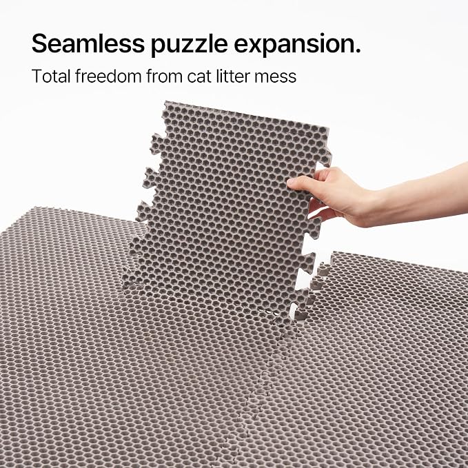 Mewtopia No-Gap Puzzle Cat Litter Box Mat – Seamless, Limitless Expandable, Extra Large(41.3"x21.6") Litter Trapping mat, Urine & Waterproof, Detachable, Easy to Rinse, Vacuum.