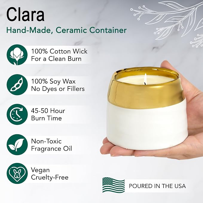 Hyggelight - The Growing Candle, Rosemary & Sage Scent, 10oz Ceramic Pot, Single Wick Aromatherapy Candles, 100% Soy for Women and Men, Clara