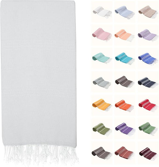 PARK&OZ Turkish Beach Towel – Oversized 100% Cotton Quick-Dry & Sand-Free Blanket 72"x40" – Ultra-Absorbent, Lightweight & Compact Pool Towel for Beach, Travel, Spa, Gym, Camping & Tie-Dye (White)