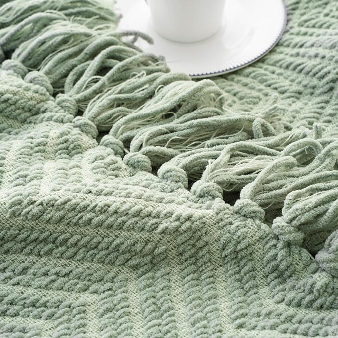 BATTILO HOME Sage Green Throw Blanket for Couch, 50"x60" | Knit Sage Throw Blanket Versatile for Couch, Super Soft Warm Spring Green Blanket for Bed Sofa