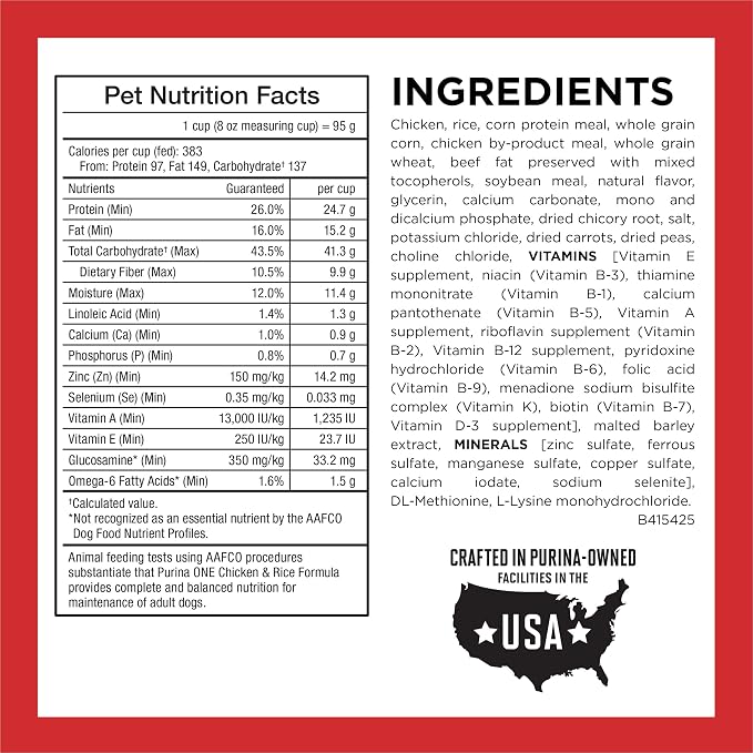 Purina ONE Chicken & Rice Formula Dry Dog Food, 40 lb Bag | High protein dog food with a microbiome balance and SmartBlend of ingredients like prebiotic fiber for gut and immune support