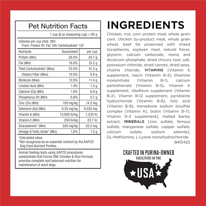 Purina ONE Chicken & Rice Formula Dry Dog Food, 16.5 lb Bag | High protein dog food with a microbiome balance and SmartBlend of ingredients like prebiotic fiber for gut and immune support