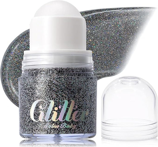 Erinde Holographic Body Glitter Gel, Roll-On Face Hair Glitter for Mermaid Makeup Festival Party Rave Accessories, Chunky Sequins Chameleon Shimmer Christmas Makeup for Women Girls, 03 Black