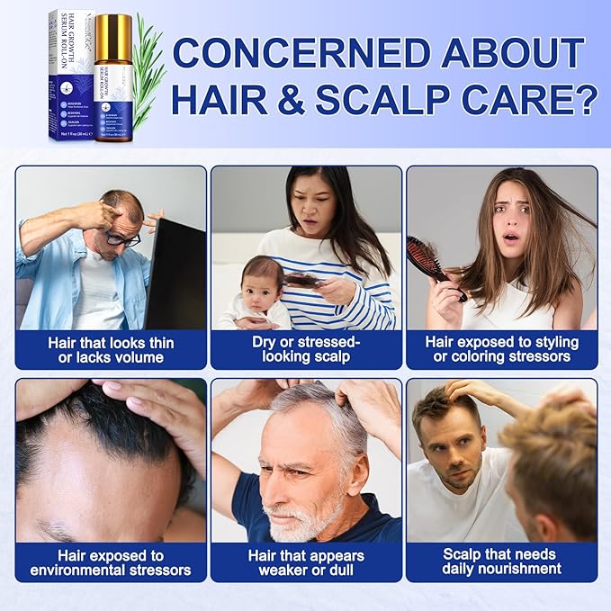Hair Growth Serum Roll On, Hair Growth Serum Rosemary Oil Helps Hair Growth for Men and Women, Support Scalp Health, Fast-Absorbing, Non-Greasy (30ml)