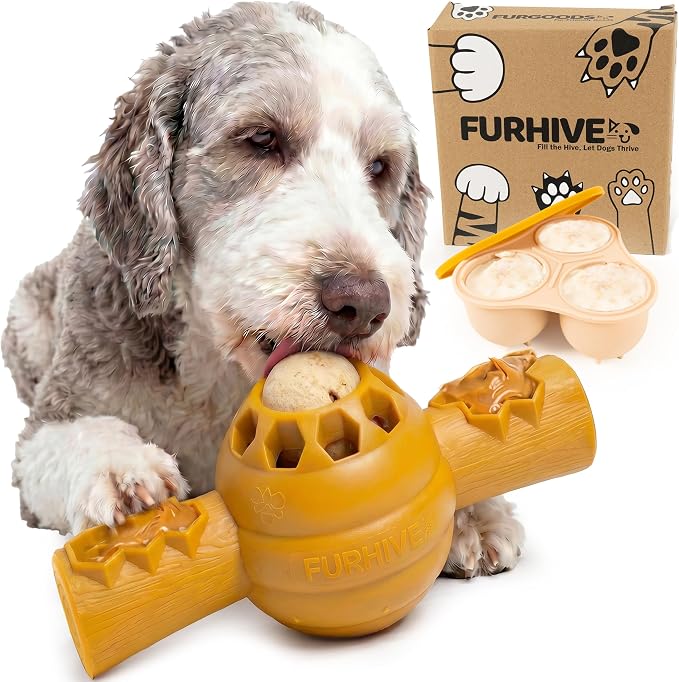 FURHIVE Frozen Dog Treat Toy for Aggressive Chewers, Nylon Chew with Tray