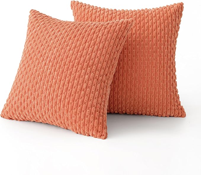 MIULEE Decorative Throw Pillow Covers 20x20 Coral Red Textured Corduroy | Pack of 2 Striped Pillow Covers Modern Farmhouse Home Decor for Couch Bed Sofa Living Room