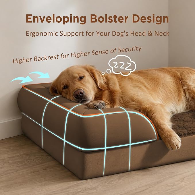 Comfort Expression Waterproof Orthopedic Dog Bed for Medium Size Dog | Supportive Egg Crate Foam Medium Pet Bed with Removable Bolsters, Dog Couch with Washable Cover & Non-Slip Bottom, 30x20 Inch