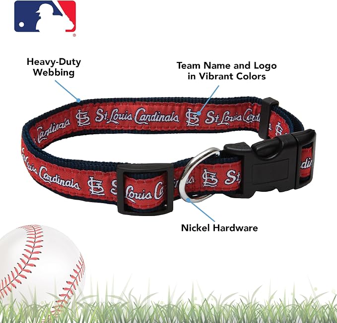 MLB St. Louis Cardinals Licensed PET COLLAR- Heavy-Duty, Strong, and Durable Dog Collar. Available in 29 Baseball Teams and 4 Sizes