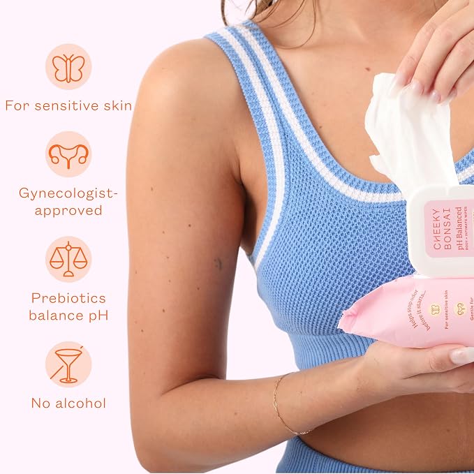 Cheeky Bonsai pH Balanced Feminine Wipes - Removes Odor - Gentle on Sensitive Skin - No Dyes or Parabens - Hypoallergenic - Gynecologist Approved - 30 Count