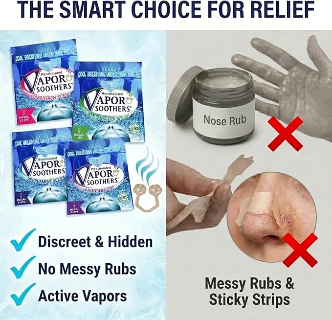 Nasal Dilators by Vapor Soothers | Scented Nose Rings for Nurses | Nose Clips for Cool & Easy Breathing | Instant Nasal Congestion Relief, Drug-Free | 4 Scent Variety Pack